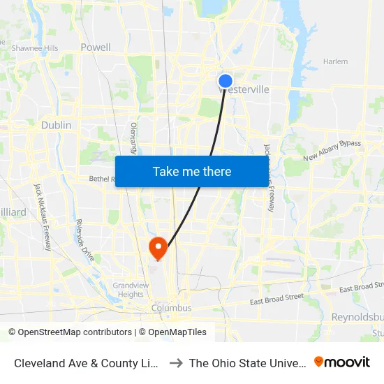 Cleveland Ave & County Line Rd to The Ohio State University map