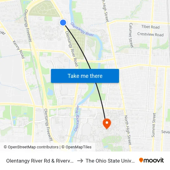 Olentangy River Rd & Riverview Dr to The Ohio State University map