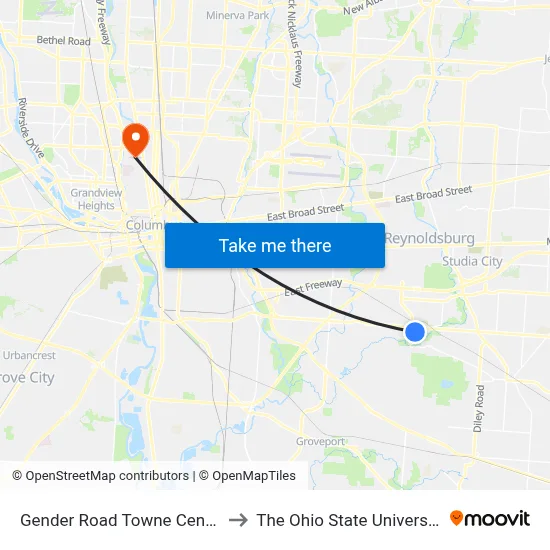 Gender Road Towne Centre to The Ohio State University map