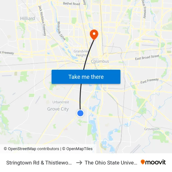 Stringtown Rd & Thistlewood Dr to The Ohio State University map