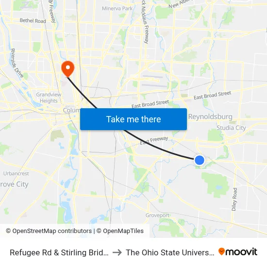Refugee Rd & Stirling Bridge to The Ohio State University map