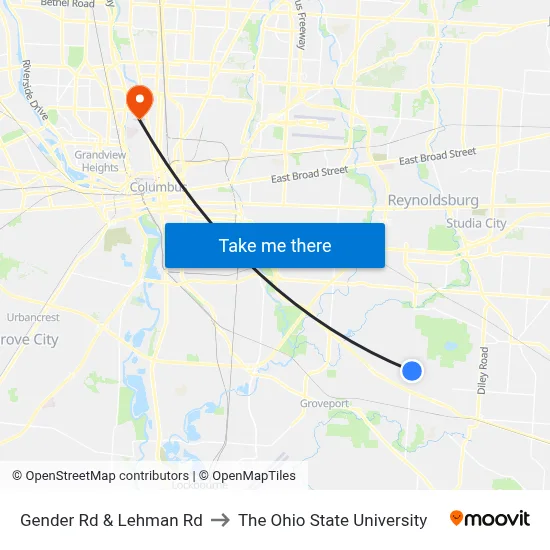 Gender Rd & Lehman Rd to The Ohio State University map