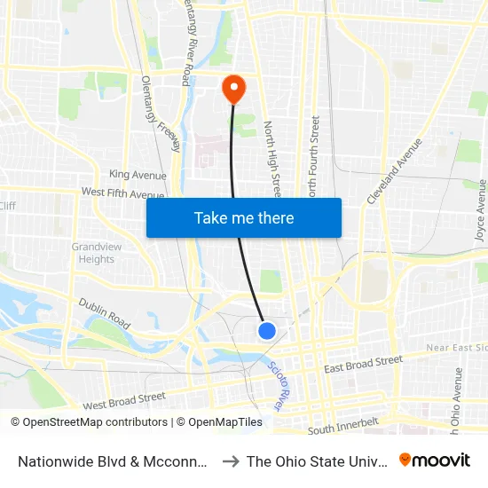 Nationwide Blvd & Mcconnell Blvd to The Ohio State University map