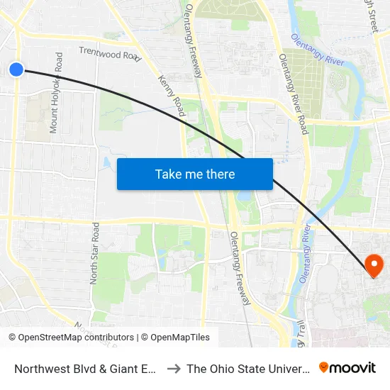 Northwest Blvd & Giant Eagle to The Ohio State University map