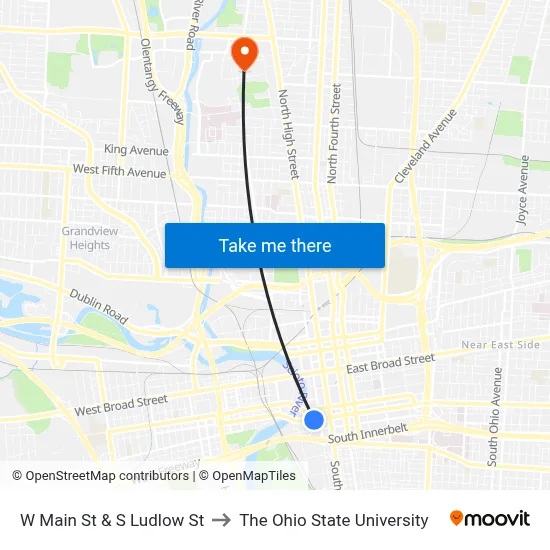 W Main St & S Ludlow St to The Ohio State University map