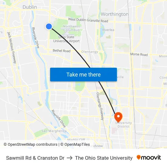 Sawmill Rd & Cranston Dr to The Ohio State University map