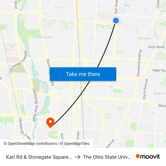 Karl Rd & Stonegate Square West to The Ohio State University map