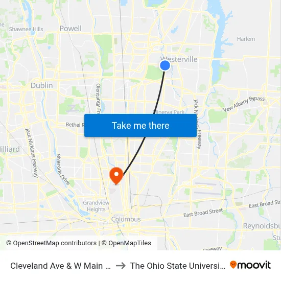Cleveland Ave & W Main St to The Ohio State University map