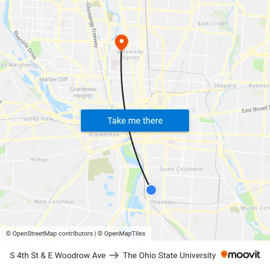 S 4th St & E Woodrow Ave to The Ohio State University map