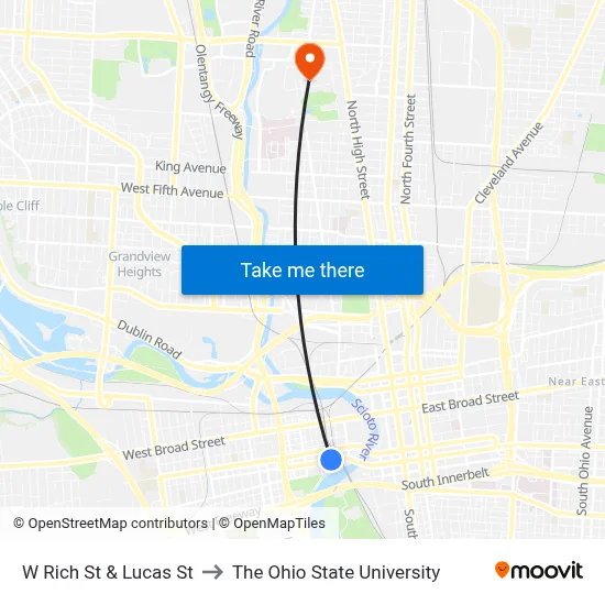 W Rich St & Lucas St to The Ohio State University map