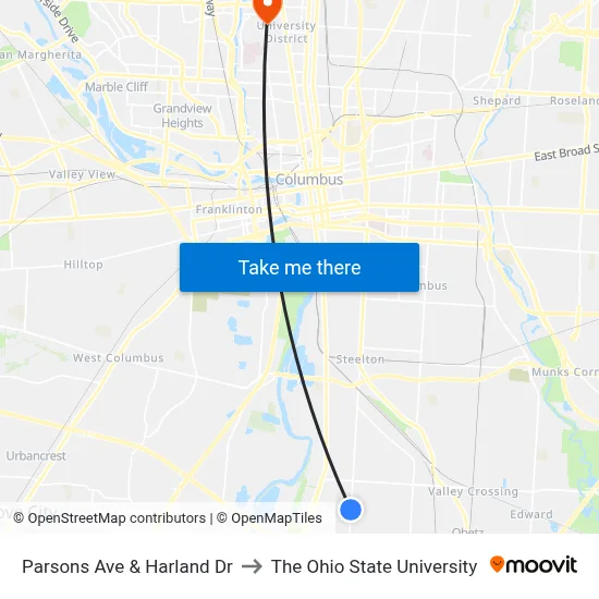 Parsons Ave & Harland Dr to The Ohio State University map