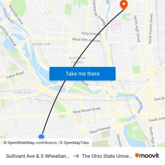 Sullivant Ave & S Wheatland Ave to The Ohio State University map