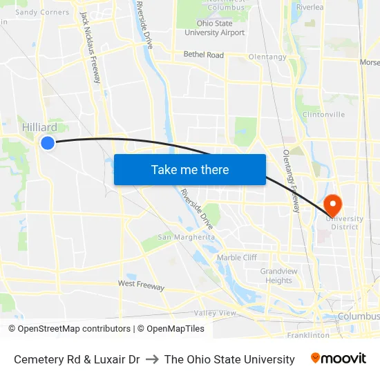 Cemetery Rd & Luxair Dr to The Ohio State University map