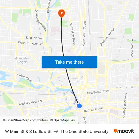 W Main St & S Ludlow St to The Ohio State University map