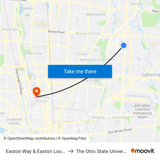 Easton Way & Easton Loop E to The Ohio State University map