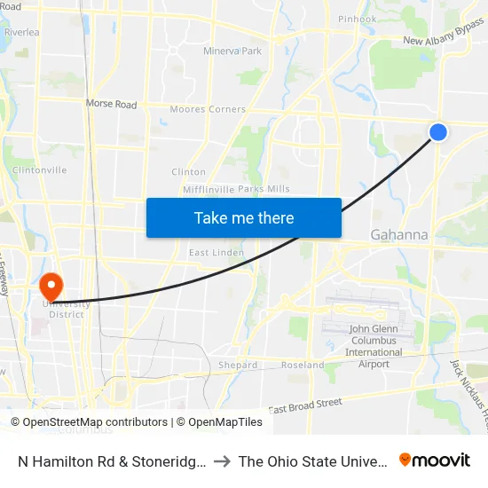 N Hamilton Rd & Stoneridge Ln to The Ohio State University map