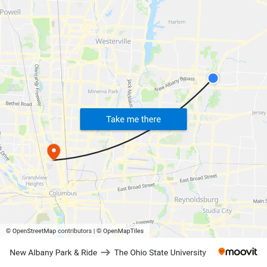 New Albany Park & Ride to The Ohio State University map