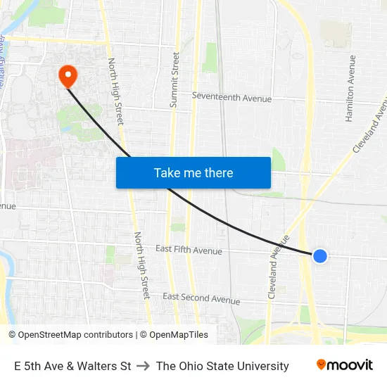 E 5th Ave & Walters St to The Ohio State University map