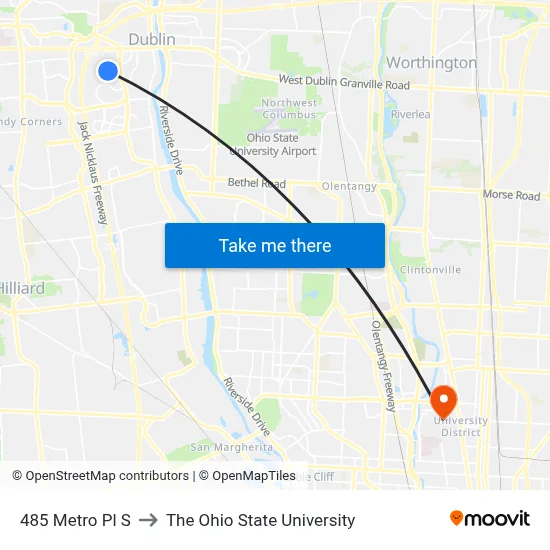 485 Metro Pl S to The Ohio State University map