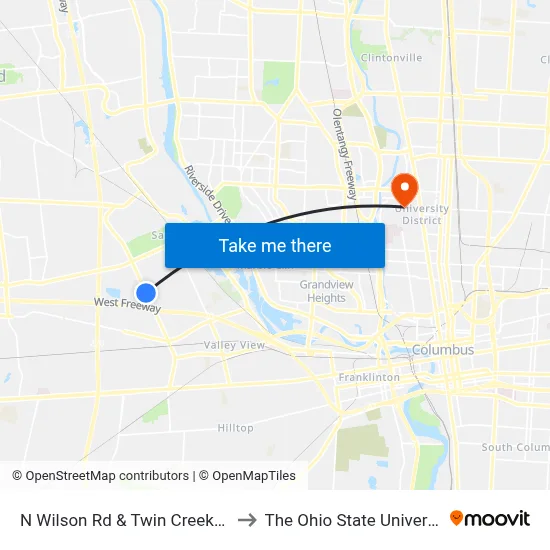 N Wilson Rd & Twin Creeks Dr to The Ohio State University map