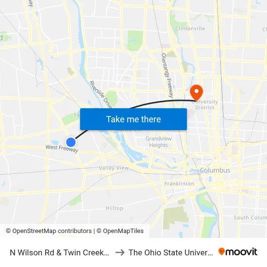 N Wilson Rd & Twin Creeks Dr to The Ohio State University map