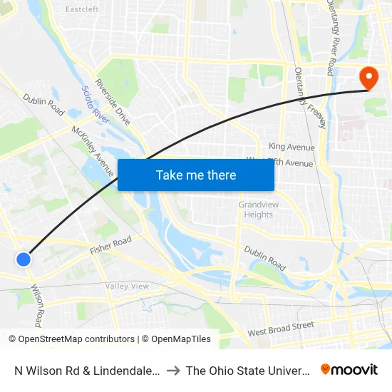 N Wilson Rd & Lindendale Dr to The Ohio State University map