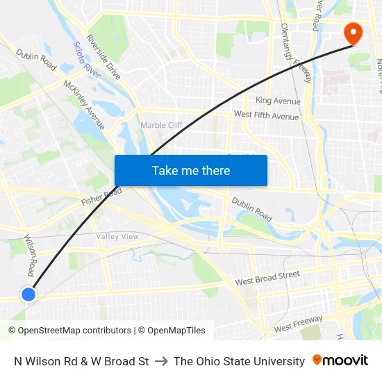N Wilson Rd & W Broad St to The Ohio State University map