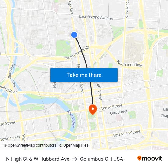 N High St & W Hubbard Ave to Columbus OH USA map