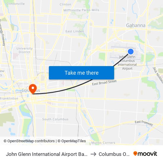 John Glenn International  Airport Baggage Claim to Columbus OH USA map