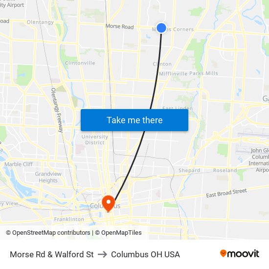 Morse Rd & Walford St to Columbus OH USA map