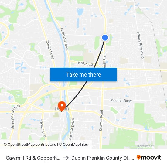 Sawmill Rd & Copperhill Dr to Dublin Franklin County OH USA map