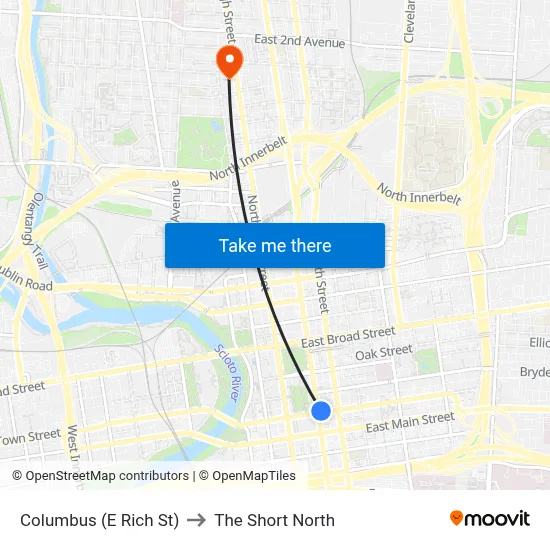 Columbus (E Rich St) to The Short North map
