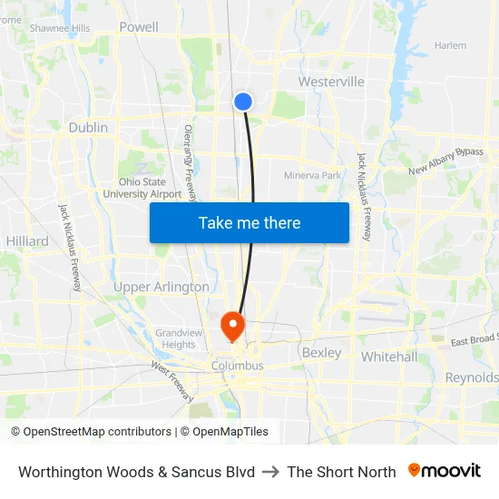 Worthington Woods & Sancus Blvd to The Short North map