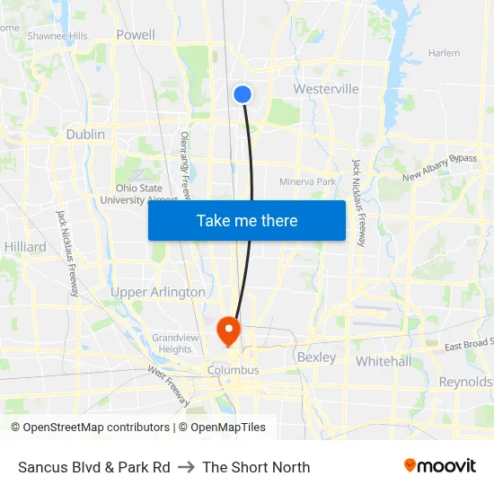 Sancus Blvd & Park Rd to The Short North map