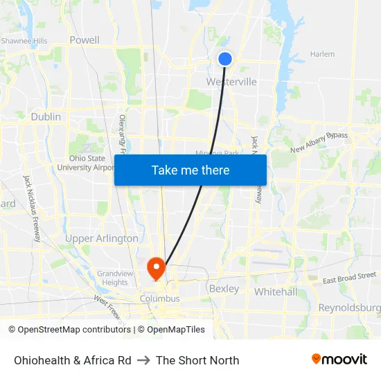 Ohiohealth & Africa Rd to The Short North map