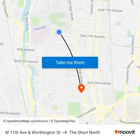W 11th Ave & Worthington St to The Short North map