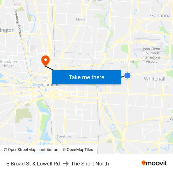 E Broad St & Lowell Rd to The Short North map