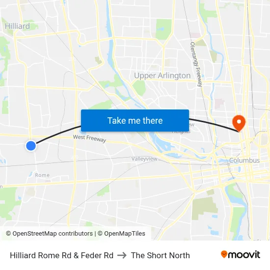 Hilliard Rome Rd & Feder Rd to The Short North map