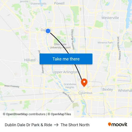 Dublin Dale Dr Park & Ride to The Short North map