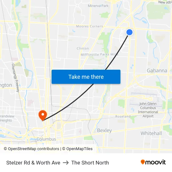 Stelzer Rd & Worth Ave to The Short North map