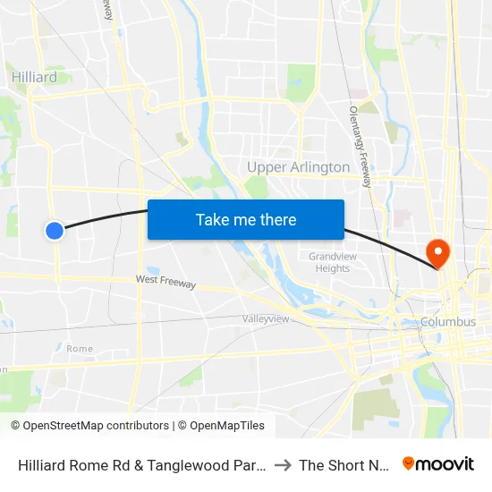 Hilliard Rome Rd & Tanglewood Park Blvd to The Short North map