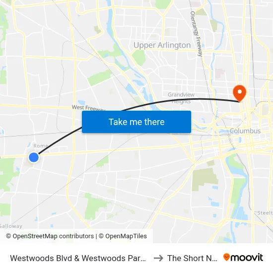 Westwoods Blvd & Westwoods Park & Ride to The Short North map