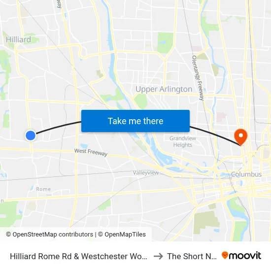 Hilliard Rome Rd & Westchester Woods Blvd to The Short North map
