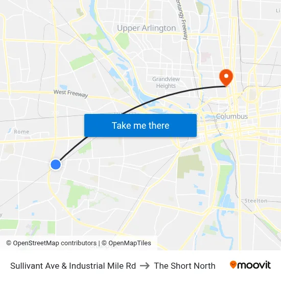 Sullivant Ave & Industrial Mile Rd to The Short North map