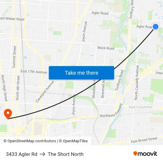 3433 Agler Rd to The Short North map