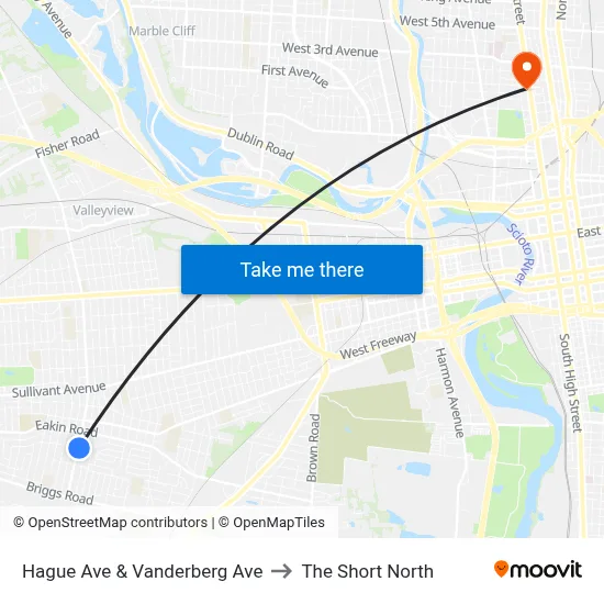 Hague Ave & Vanderberg Ave to The Short North map