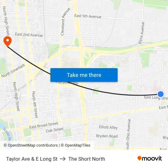 Taylor Ave & E Long St to The Short North map