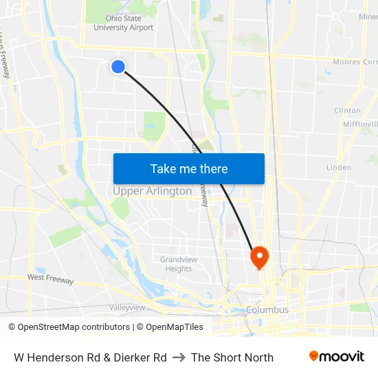 W Henderson Rd & Dierker Rd to The Short North map