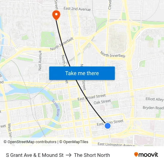 S Grant Ave & E Mound St to The Short North map