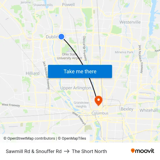 Sawmill Rd & Snouffer Rd to The Short North map